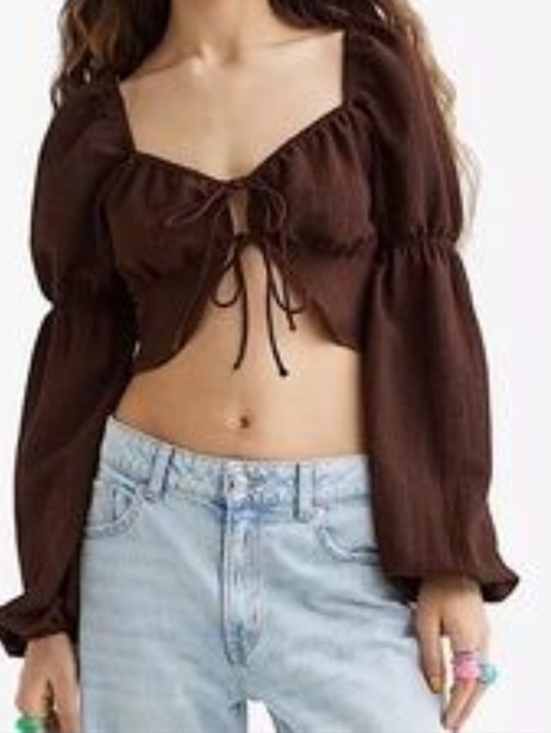 H&M Tops - Brown Long Sleeve Puff Sleeve Crop Top – H&M Divided M